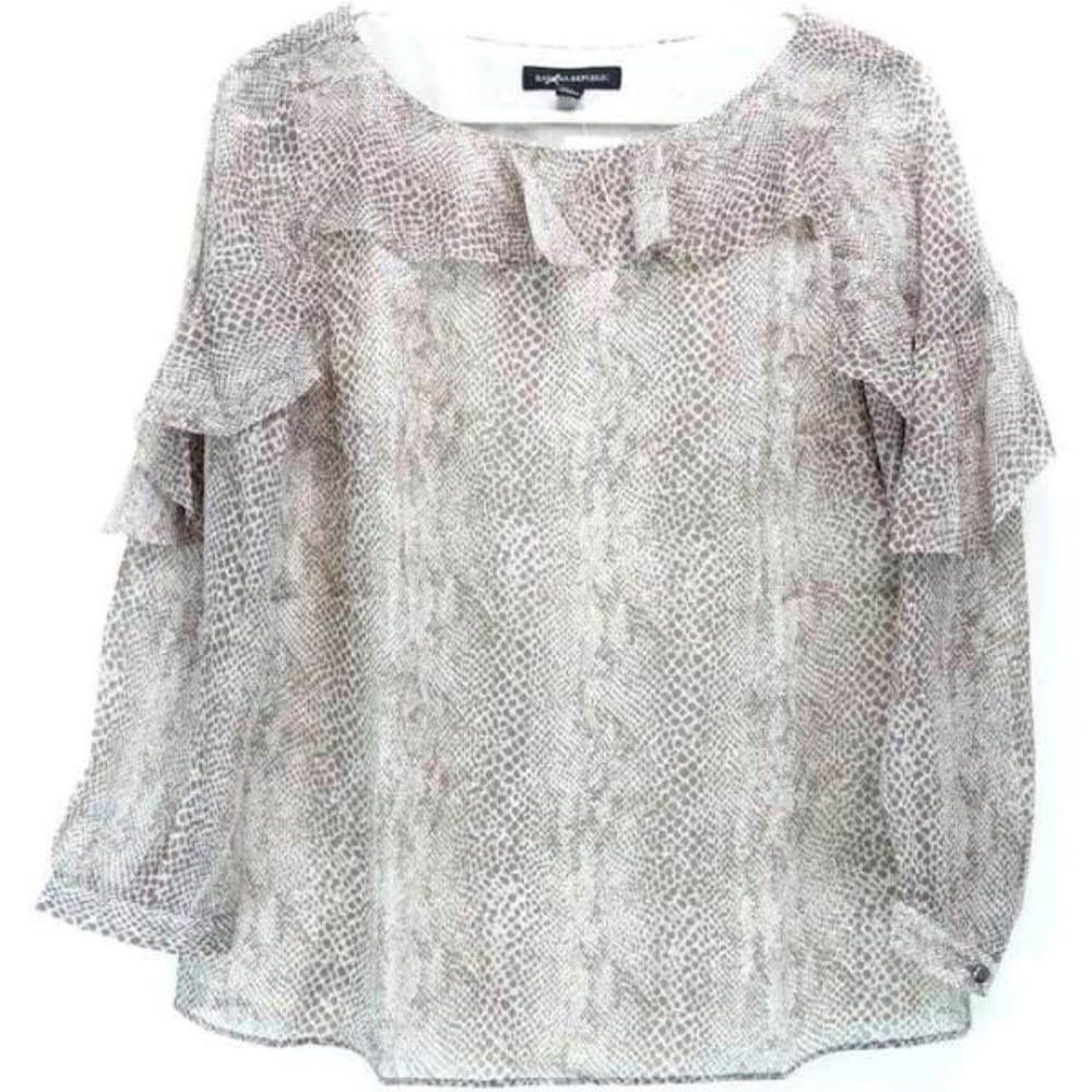 Banana Republic Taupe Snake Chiffon Ruffle Blouse